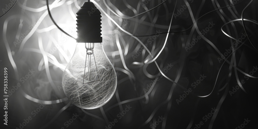 Poster A simple black and white image of a light bulb. Suitable for various design projects