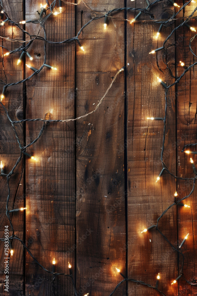Poster close up view of a wooden wall with glowing lights. perfect for background or texture use