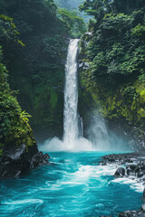 A stunning waterfall in a lush green forest. Perfect for nature and travel concepts