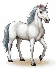 Obraz na płótnie Canvas Cute cartoon unicorn on white background, adorable fantasy character for childrens book