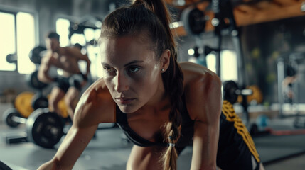 Fototapeta premium A woman working out in a gym, suitable for fitness and exercise concepts