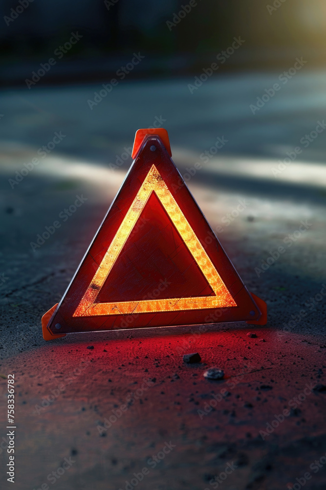 Poster a triangle shaped warning sign on the side of a road. suitable for traffic safety concepts