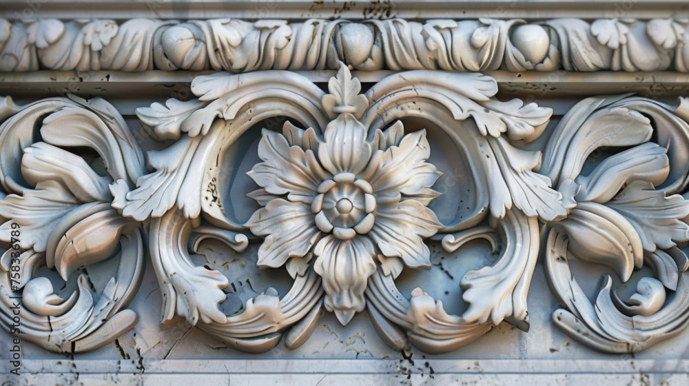 Poster detailed view of decorative design on building, suitable for architectural projects