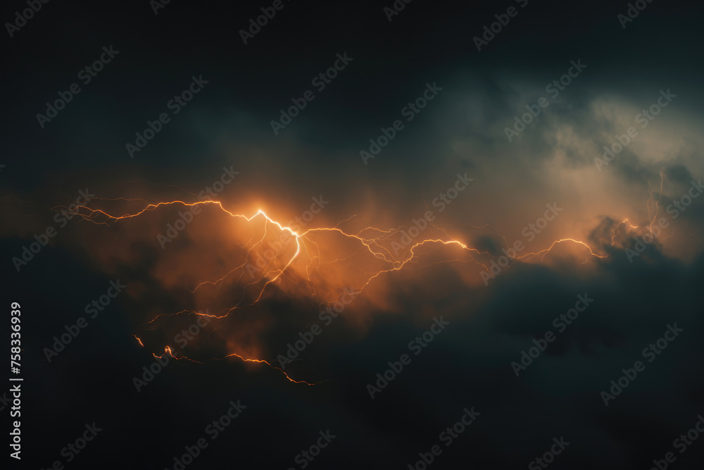 Poster a powerful lightning bolt striking through the sky. suitable for weather or energy concepts