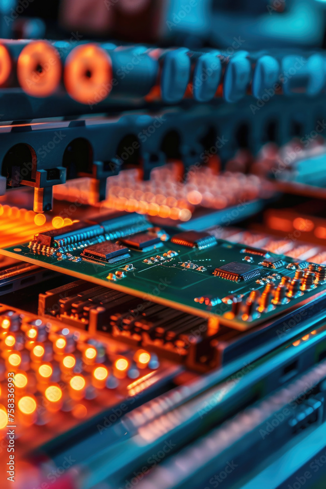 Poster detailed view of a computer motherboard, suitable for technology concepts