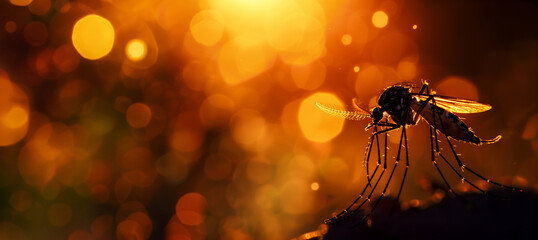 mosquito on a branch at sunset with copy space - obrazy, fototapety, plakaty