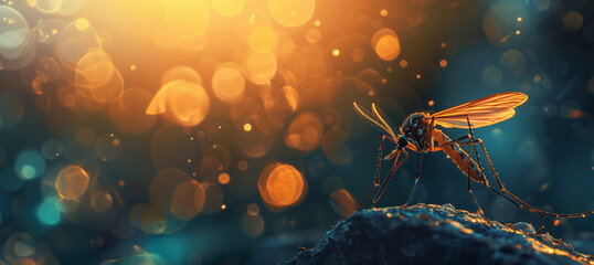 mosquito on a branch at sunset with copy space - obrazy, fototapety, plakaty