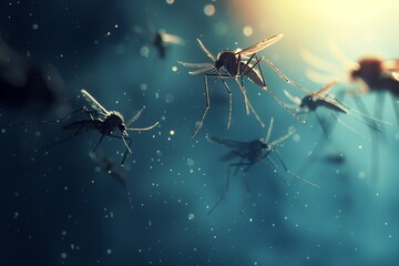 a swarm of mosquitos in the night - obrazy, fototapety, plakaty