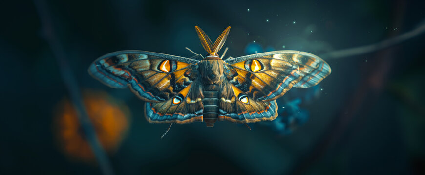 beautiful moth on a dark background with copy space