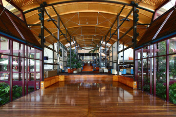 Lobby of the Kingfisher Bay Resort on the west (continental) coast of Fraser Island in Queensland,...