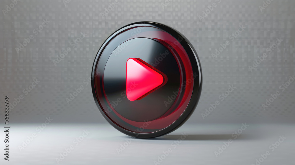 Leinwandbilder A black button with a red arrow symbol on it. Suitable for web design and technology concepts