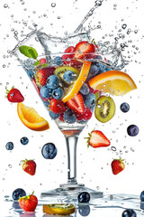 Refreshing fruit-infused water in a stylish martini glass, perfect for healthy lifestyle concept