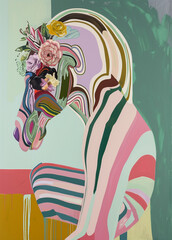 Abstract horse figure with floral mane