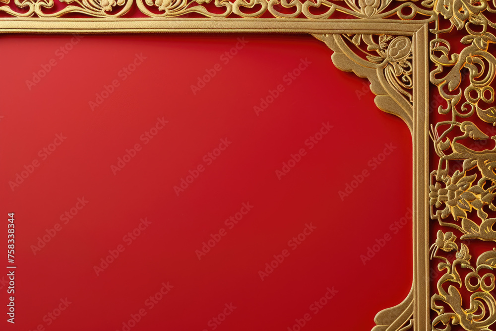 Poster A luxurious gold frame against a vibrant red backdrop. Perfect for adding elegance to any design project