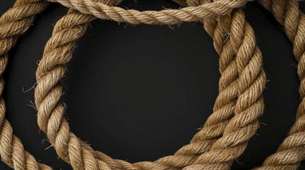 Detailed view of a rope on a black background. Suitable for industrial or DIY concepts - obrazy, fototapety, plakaty