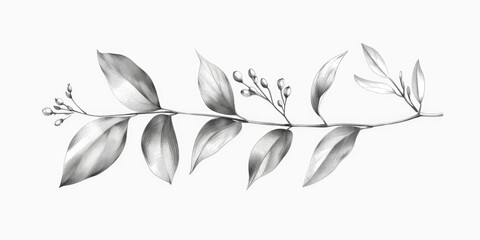 A detailed drawing of a branch with fresh green leaves and buds. Ideal for botanical illustrations or nature-themed designs