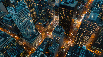 Aerial view of a city at night, perfect for urban design projects