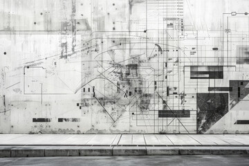 A black and white photo of a wall with a drawing, suitable for various design projects