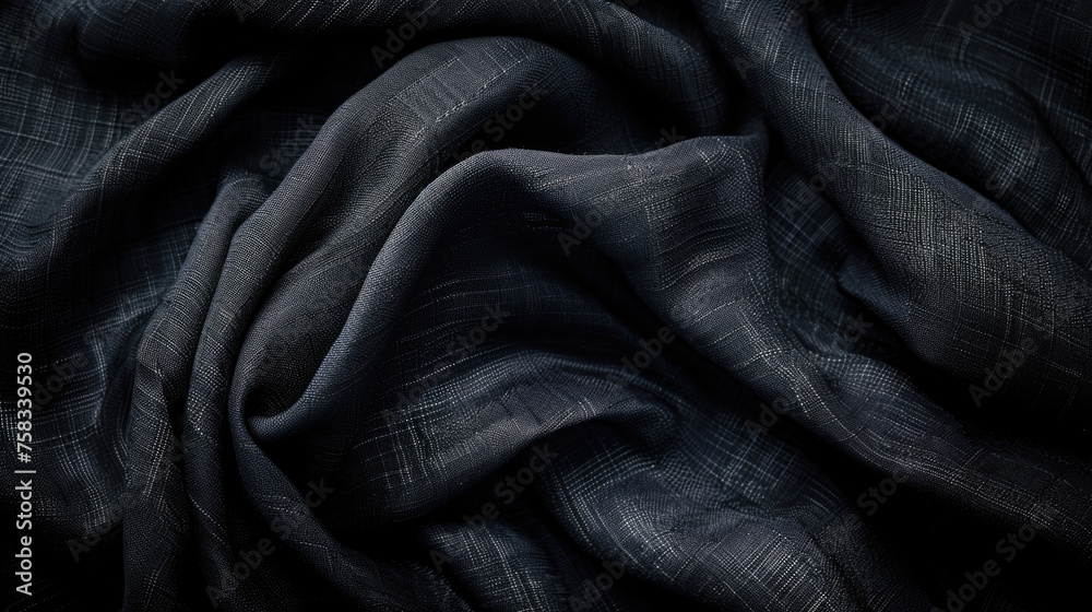 Poster detailed close-up shot of black fabric. ideal for background or texture use