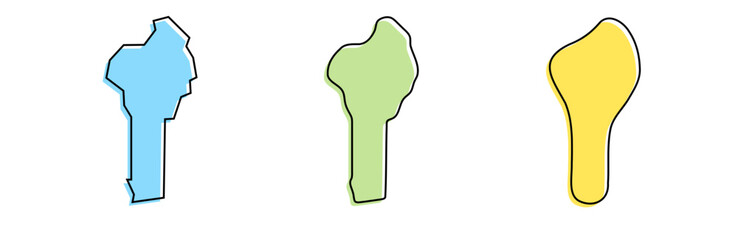 Benin country black outline and colored country silhouettes in three different levels of smoothness. Simplified maps. Vector icons isolated on white background.