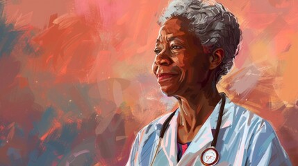 illustration of a brunette woman wearing an elderly nurse costume in high resolution and quality