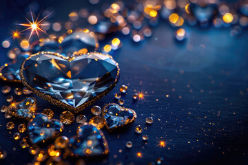 A heart shaped diamond surrounded by sparkling crystals. Perfect for jewelry or love concepts