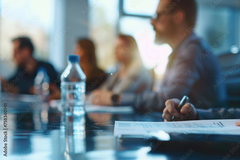 Poster a group of people sitting around a conference table. suitable for business and teamwork concepts