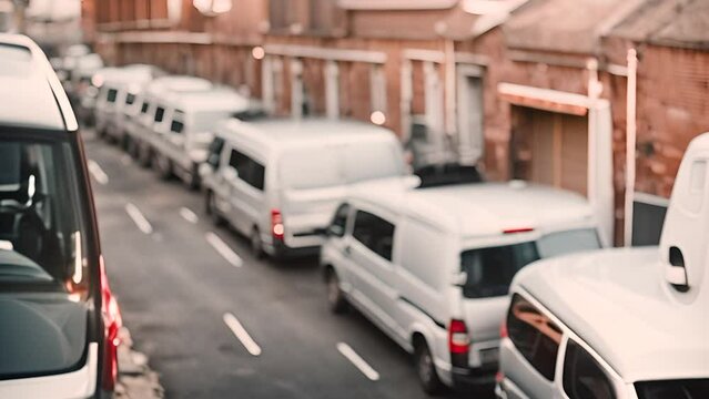 Row of White Vans Parked on Roadside Generative AI