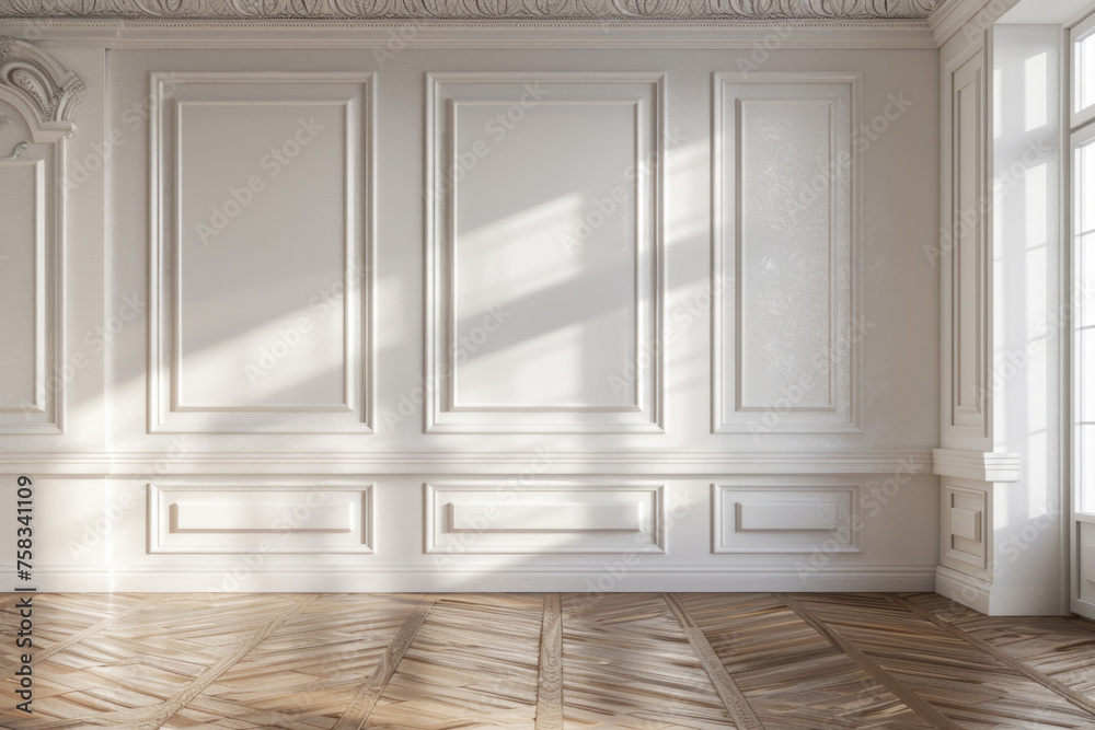 Poster a simple interior with a wooden floor and white walls. suitable for various design concepts