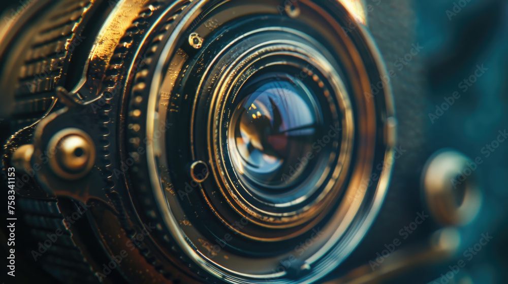 Poster detailed close up view of a camera lens. suitable for photography enthusiasts