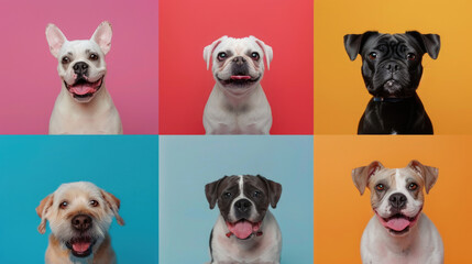 A group of dogs sitting in front of a vibrant, colorful background. Perfect for pet-related designs or animal lovers