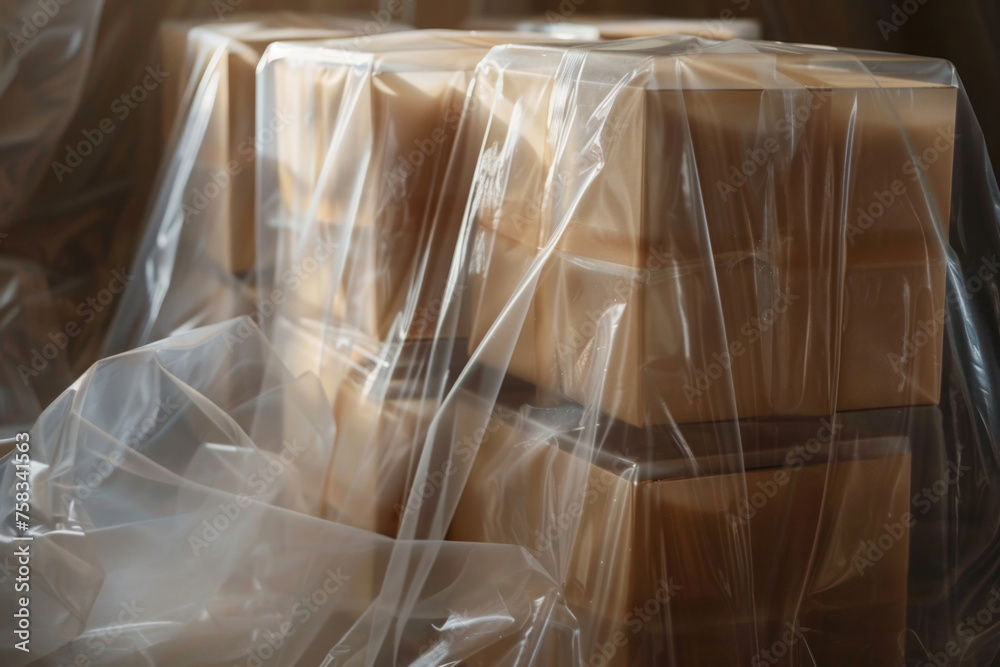 Poster boxes covered in plastic wrapping, versatile for various uses.