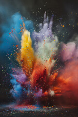 Vibrant colored powder explosion with black background. Perfect for advertising and event promotions