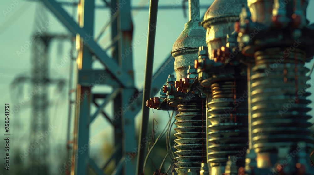 Poster detailed image of a power pole with wires, suitable for industrial concepts