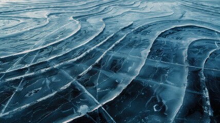 Close-up of intricate blue ice patterns with natural texturing