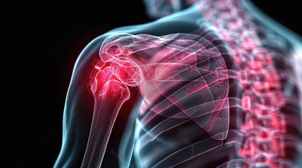 A shoulder pain on the shoulder area. Medical illustration style