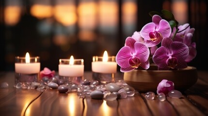 Traditional thai massage parlor spa on blurred background with copy space for text