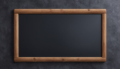 A blackboard with a wooden frame on a black background. 