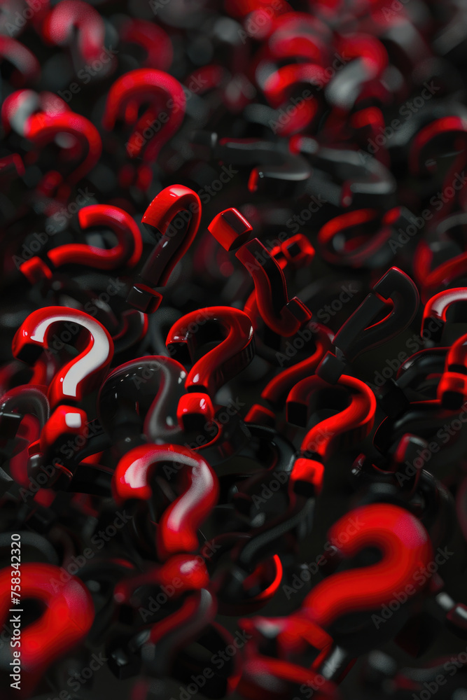 Poster A mysterious image of numerous question marks on a dark background. Suitable for educational or problem-solving concepts