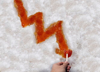 Maple syrup shortage and decline of sugar shack taffy or sweet boiled tree sap as a downward chart...