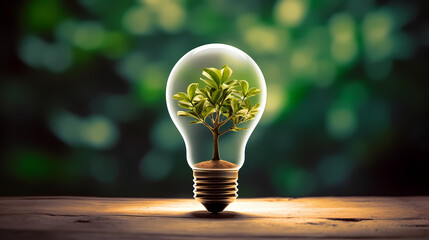 There are green trees inside the light bulb. Light bulbs with green plants inside represent energy saving efficiency.