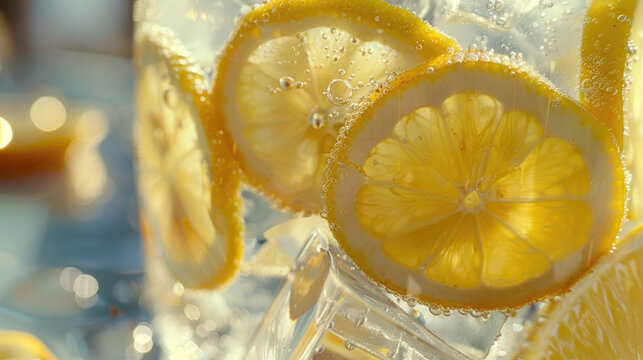 Fresh lemon slices in a glass of water. Great for healthy lifestyle concepts