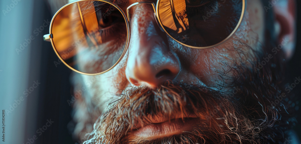 Poster close up of a man with glasses and a beard. suitable for business and lifestyle concepts
