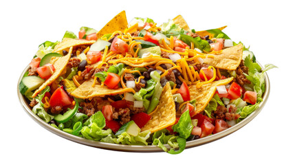 Taco Salad on a plate isolated on transparent png background. Generative ai 
