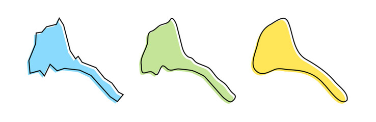 Eritrea country black outline and colored country silhouettes in three different levels of smoothness. Simplified maps. Vector icons isolated on white background.