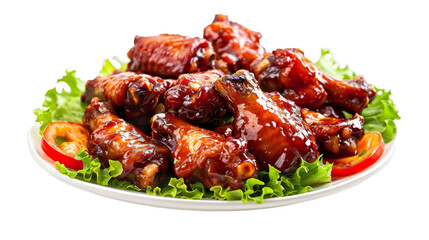 Teriyaki Wings on a plate isolated on transparent png background. Generative ai 