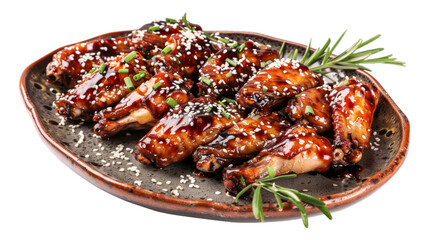 Teriyaki Wings on a plate isolated on transparent png background. Generative ai 