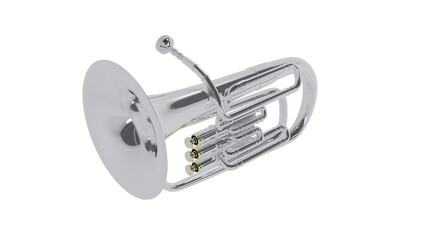 Silver bass tuba isolated on transparent and white background. Music concept. 3D render