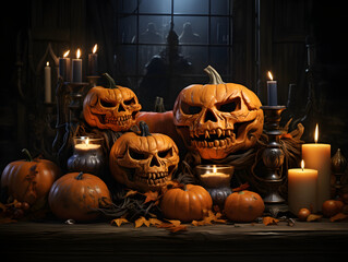 Halloween background skulls and pumpkins