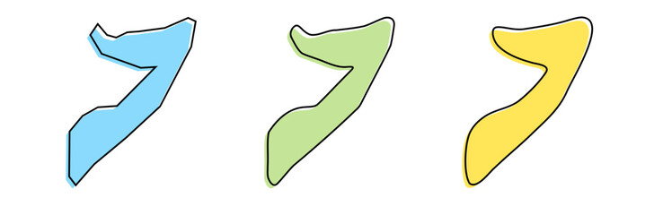 Somalia country black outline and colored country silhouettes in three different levels of smoothness. Simplified maps. Vector icons isolated on white background.